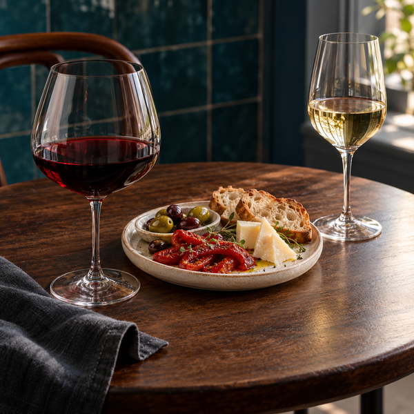 Wine with food pairings as an illustrative serving suggestion