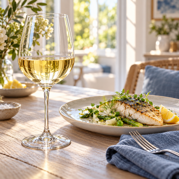 White wine with seafood as a serving suggestion