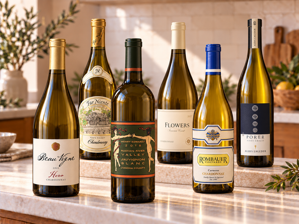Illustrative white 6 gift box with distinct wines; actual selections vary