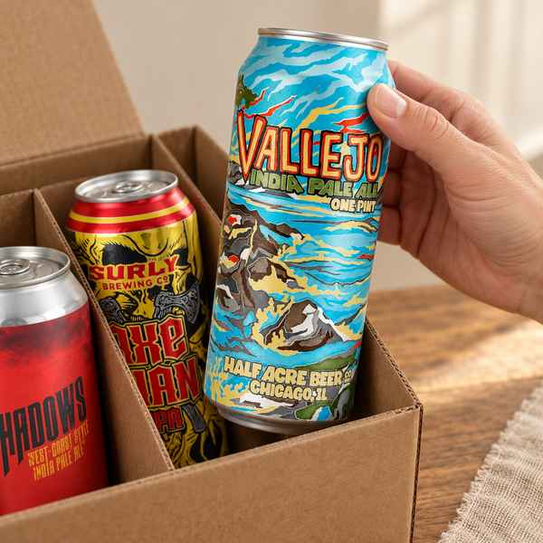 Illustrative craft IPA discovery and unboxing close-up