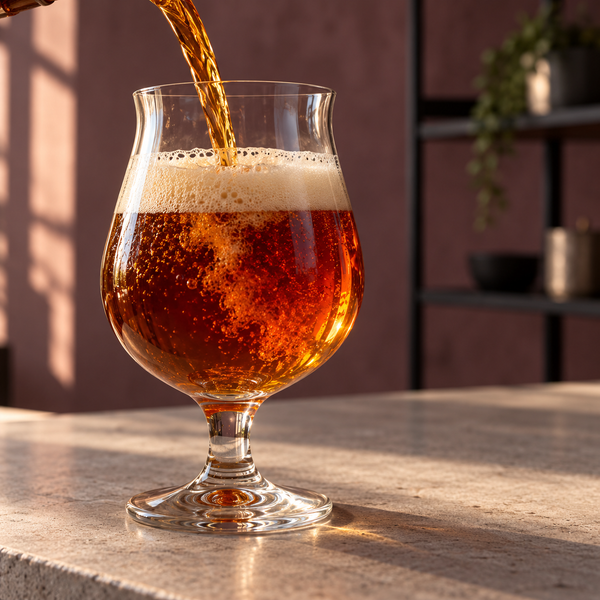 Amber craft beer being poured into a glass