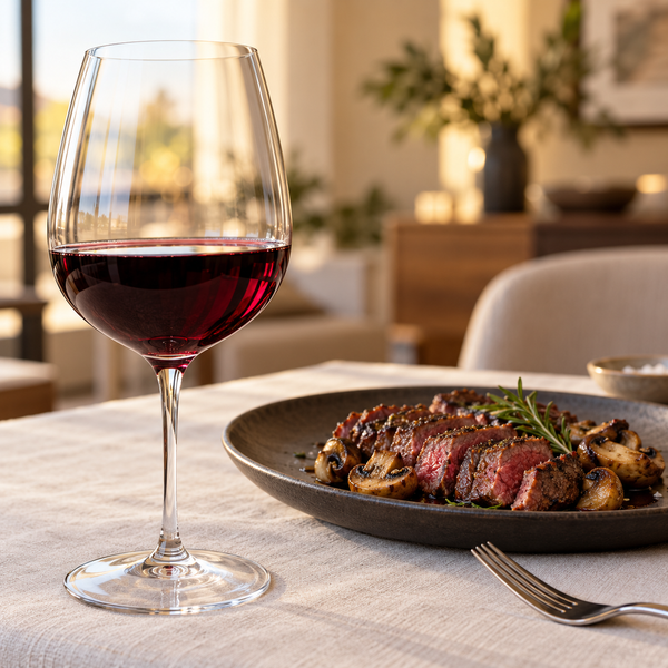 Red wine with steak as a serving suggestion