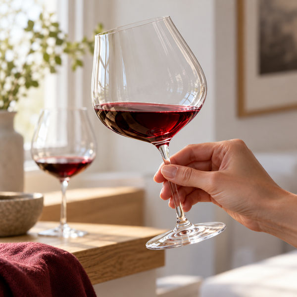 Close-up red wine tasting scene