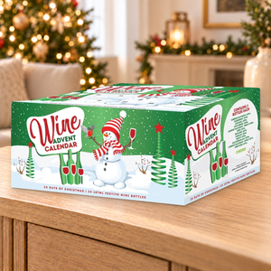 Happy Snowman Wine Advent Calendar - 24 Mini Bottles - 187 ml in a warm holiday setting